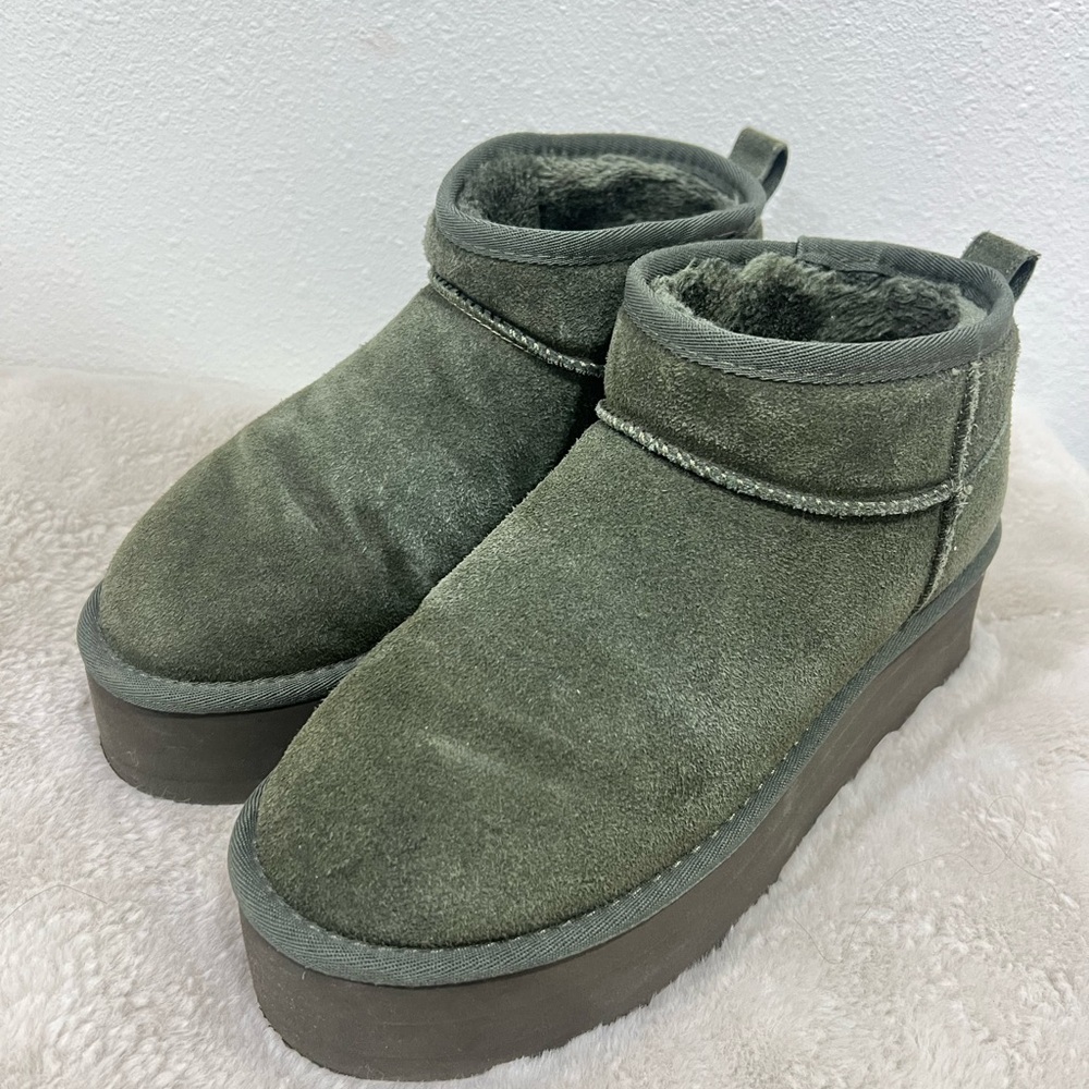 Green Suede Platform Ankle Boots